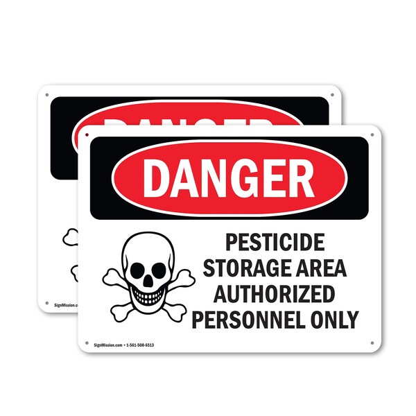Signmission Pesticide Storage Area Authorized Only Danger Sign, Plastic, 10in W x 7in L, 2PK OS-2PACK-DS-P-710-L-2036 - main